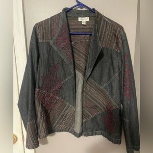 222 Coldwater Creek Denim Jacket with Burgundy Accents